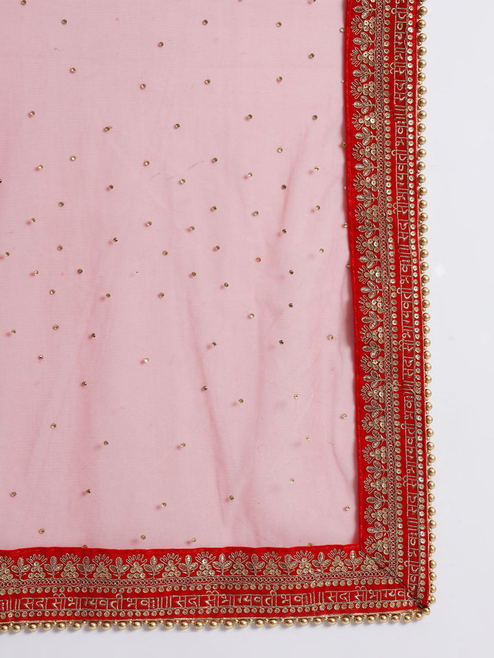 anokherang Combos Bridal Saubhaugyavati Red Silk Anarkali with Net Stone Dupatta