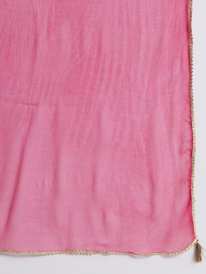 anokherang Combos Pink Streaks Silk Kurti with Pants and Chiffon Dupatta