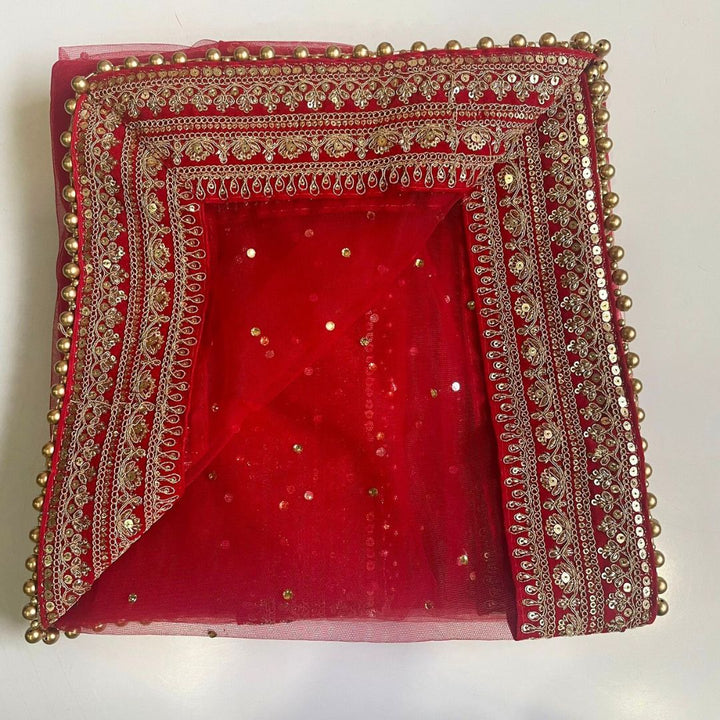 anokherang Dupattas Bridal Gauhar Red Stone Embroidered Net Dupatta