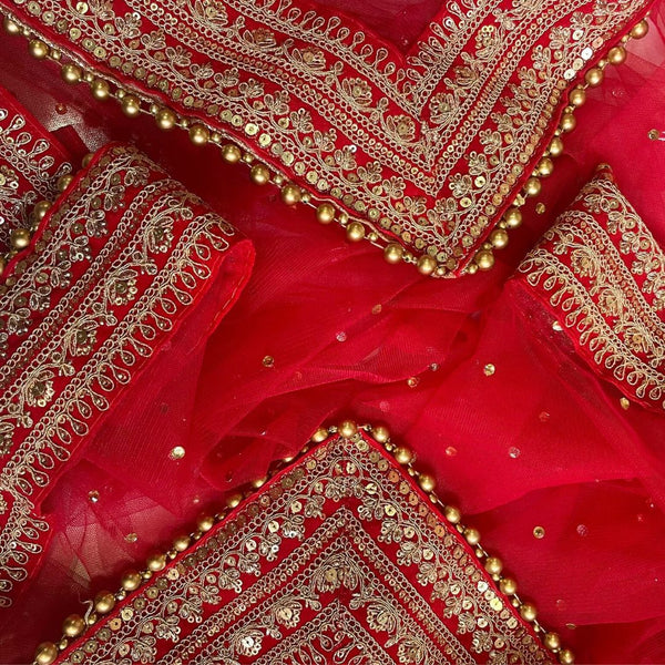 anokherang Dupattas Bridal Gauhar Red Stone Embroidered Net Dupatta