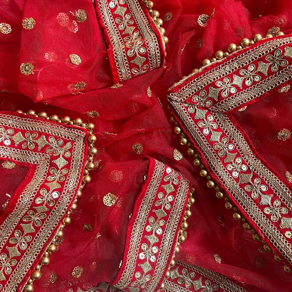 anokherang Dupattas Bridal Saaz Red Sequin Embroidered Net Dupatta