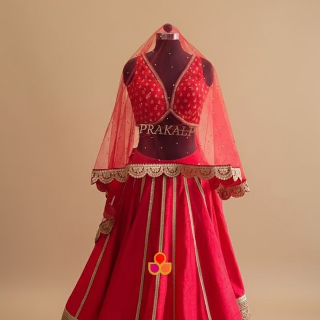 Customized Bridal Veil Red Saugaat Stone Scalloped Net Veil with any T –  anokherang