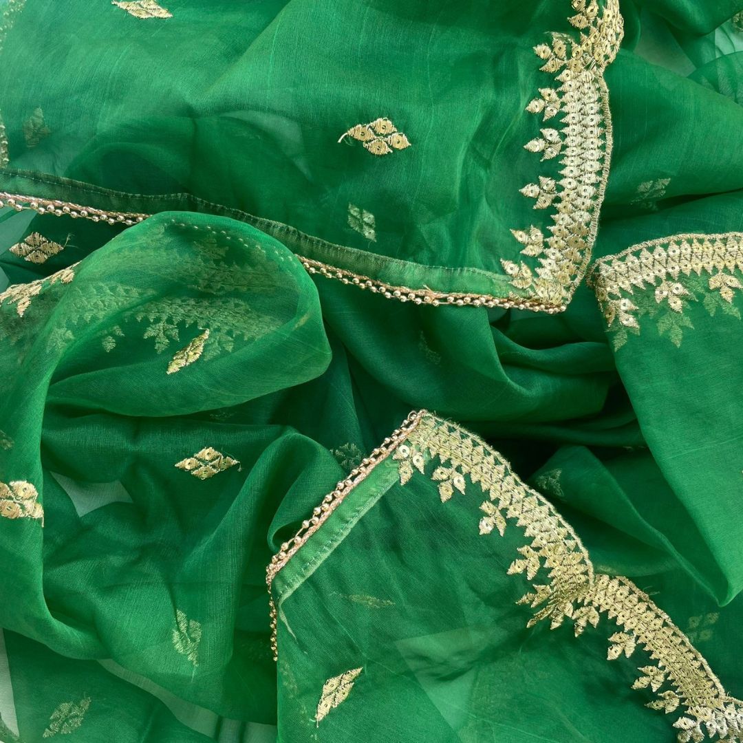 Emerald Green Material Set With Dupatta