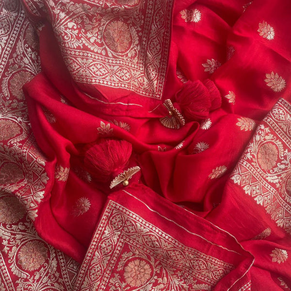 anokherang Dupattas Ruby Red Banarasi Silk Dupatta