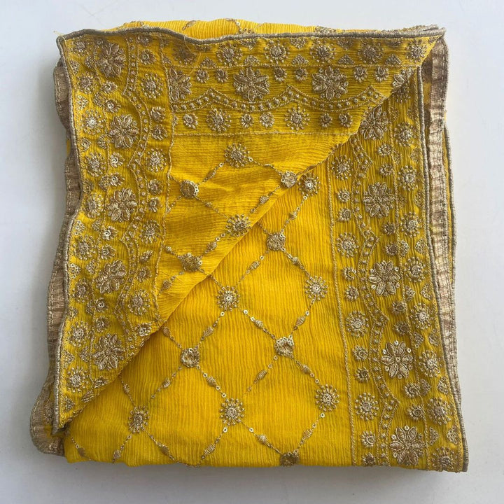 anokherang Dupattas Yellow Embroidered Zari Chiffon Dupatta