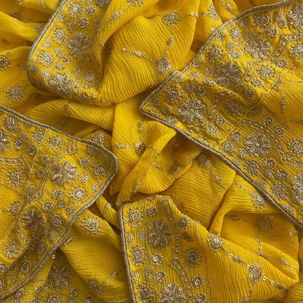 anokherang Dupattas Yellow Embroidered Zari Chiffon Dupatta