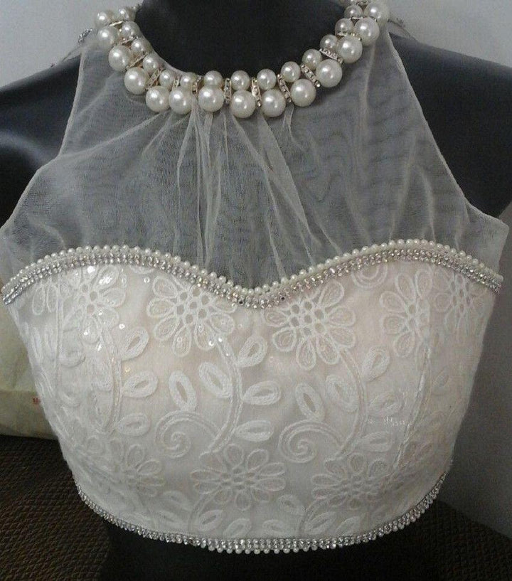anokherang Blouse White Pearl necklace blouse