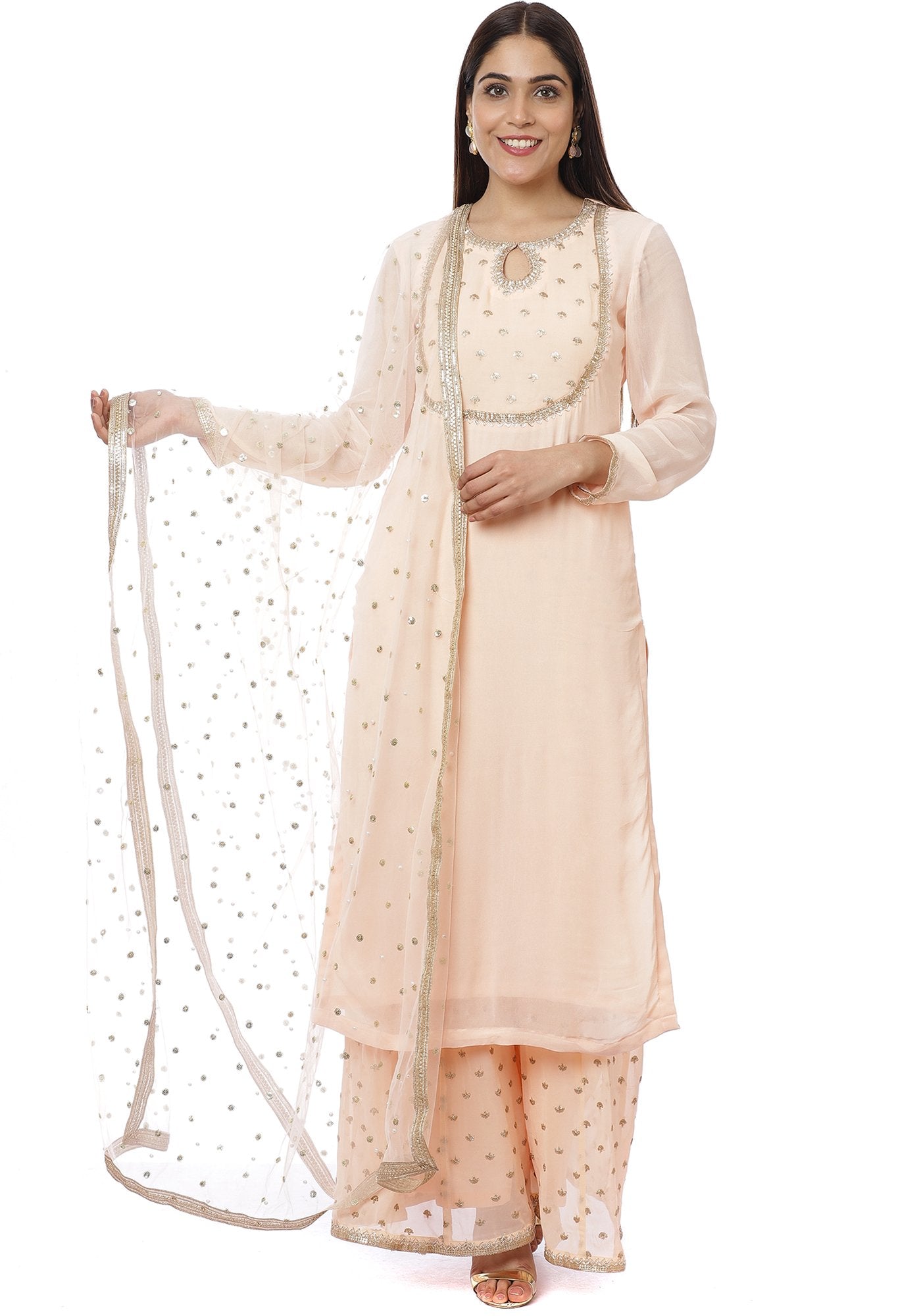Long Net Kurti With Plazo Pink Color Printed And Handwork Gaji