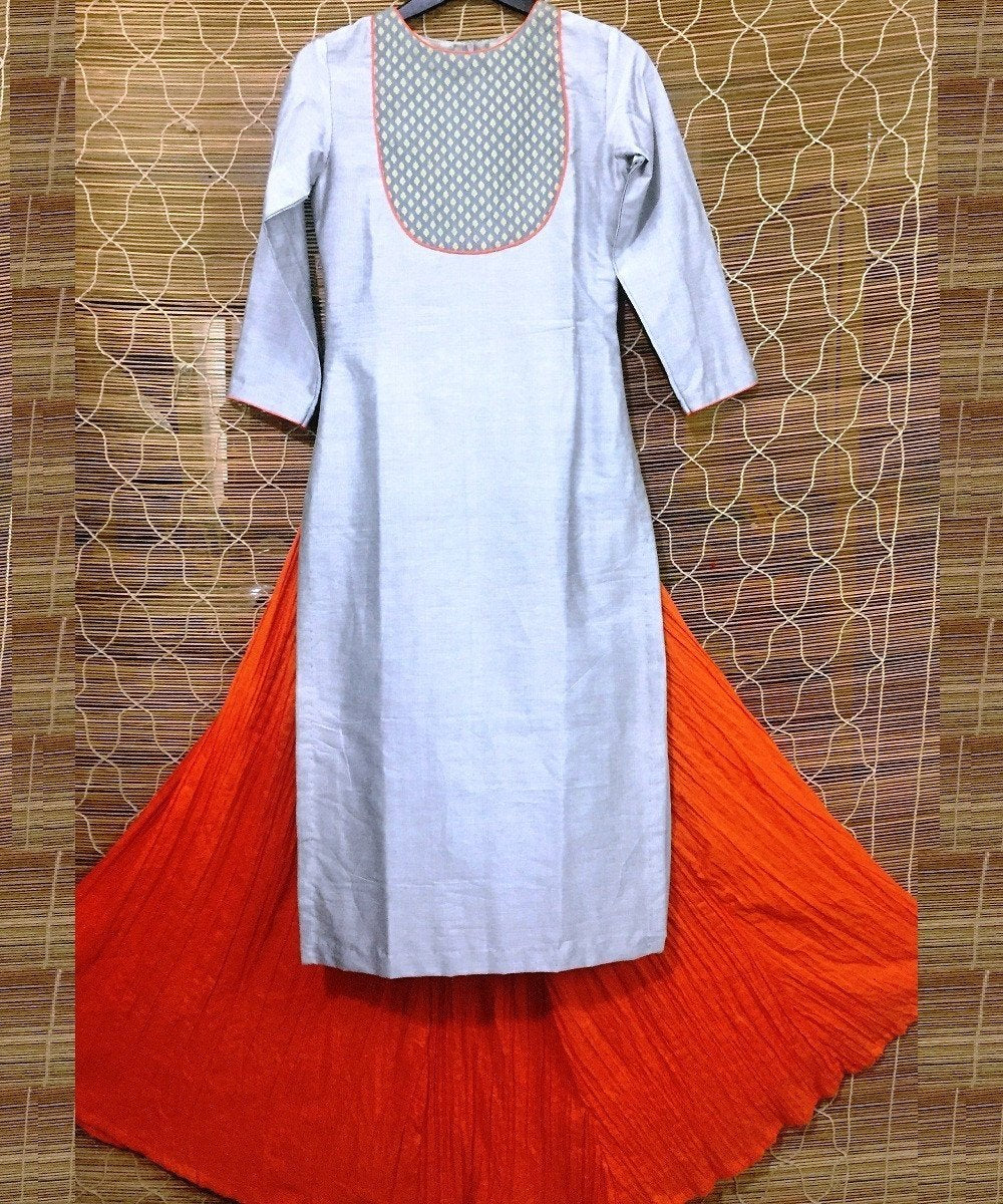 The Morning Blush Long Kurti with Crushed Cotton Skirt
