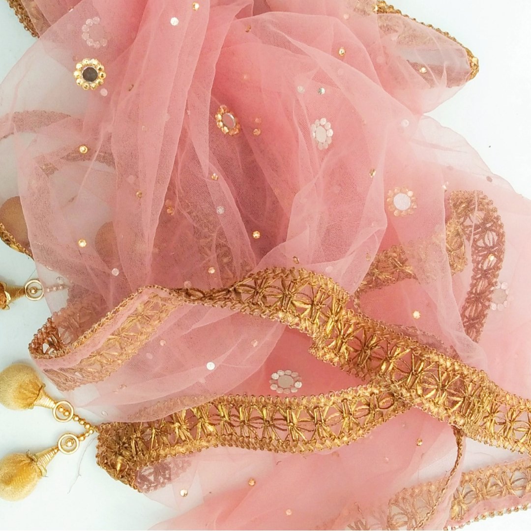 Blush Pink Net Mirror Net Dupatta Anokherang blush-pink-net-mirror-net-dupatta-anokherang