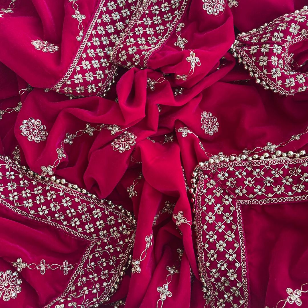 DARK PINK EMBROIDERED VELVET DUPATTA