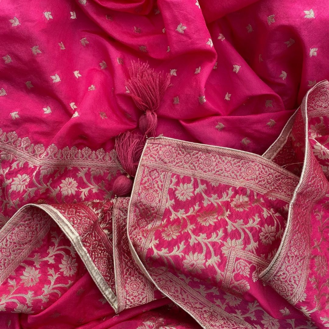 Pink Ethnic Silk Embroidered Tassel Dupatta anokherang