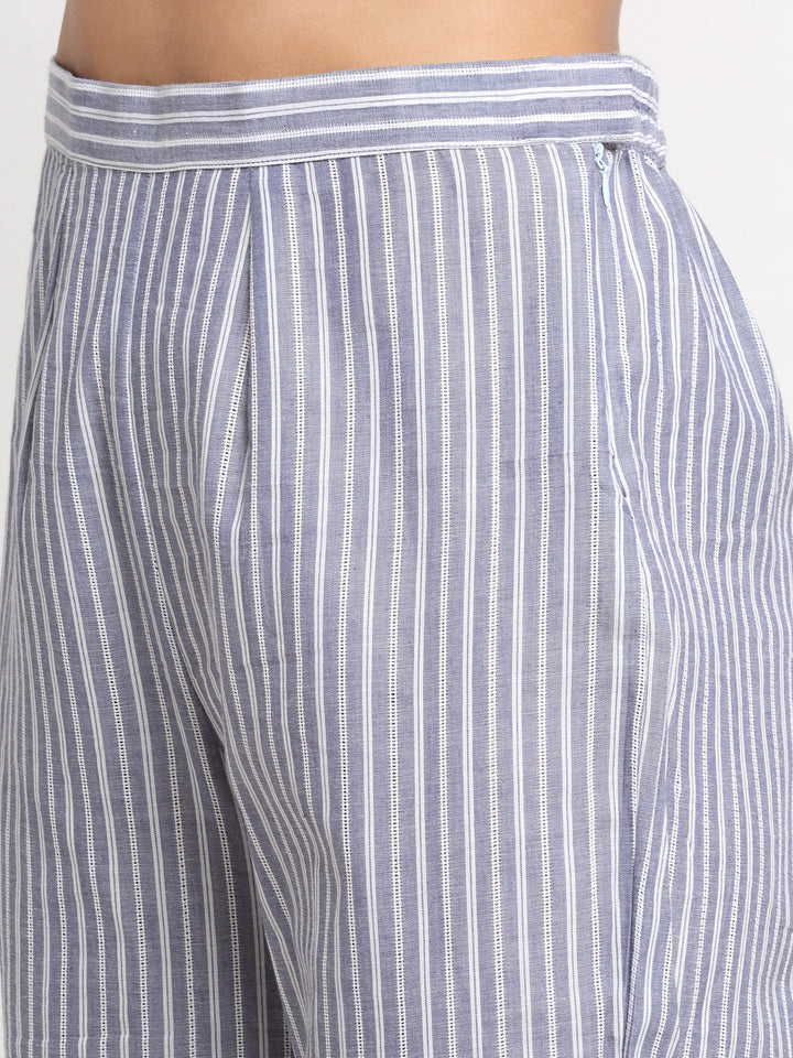 anokherang Leisure Wear Mineral Blue Striped Kaftan with Straight Pants