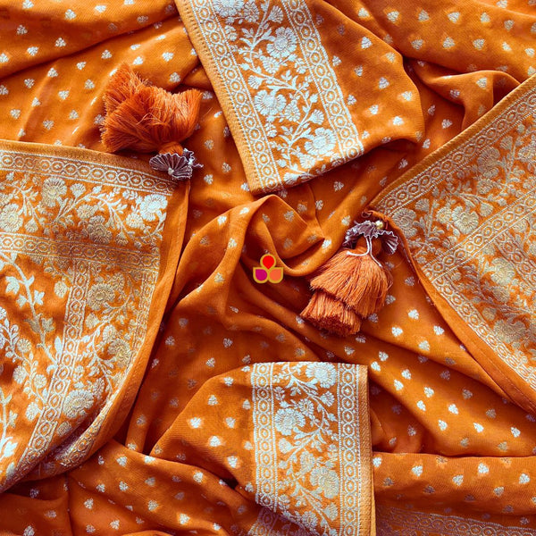 Saffron Georgette Banarsi Dupatta