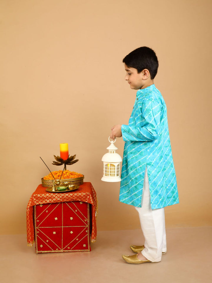 anokherang Boys Kurta Blue Leheriya Boy Kurta Pajama For Boys