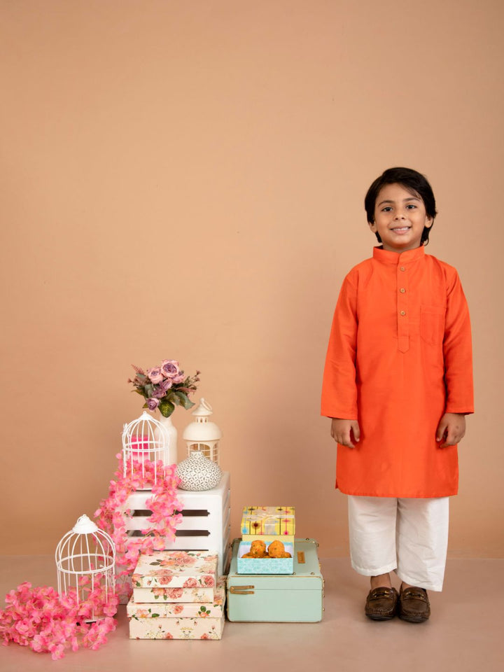anokherang Boys Kurta Freedom Orange Kurta Pajama For Boys