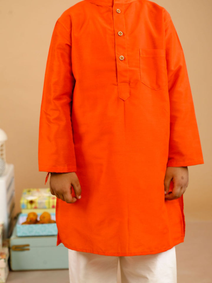 anokherang Boys Kurta Freedom Orange Kurta Pajama For Boys