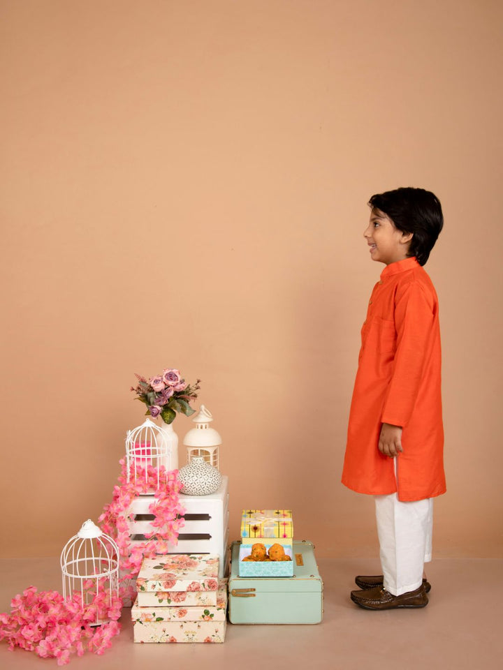 anokherang Boys Kurta Freedom Orange Kurta Pajama For Boys