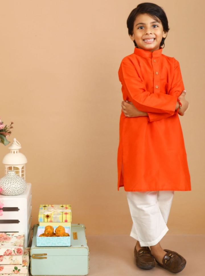 anokherang Boys Kurta Freedom Orange Kurta Pajama For Boys