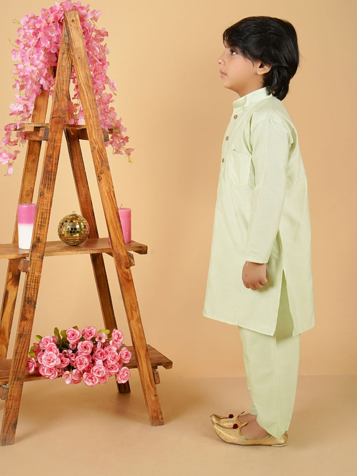 anokherang Boys Kurta Fresh Green Silk Kurta Pajama for Boys