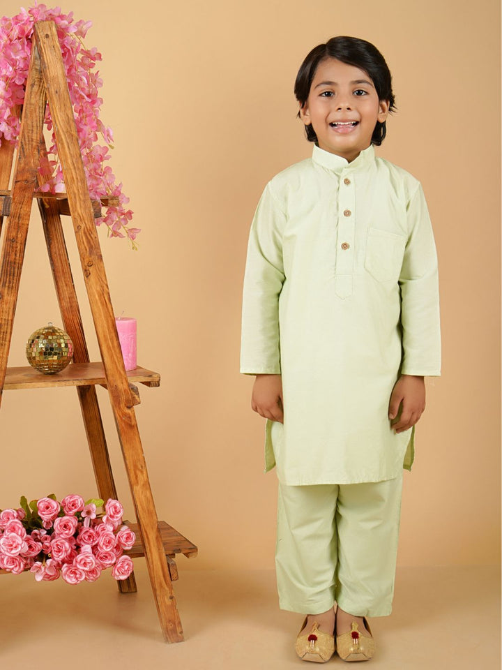 anokherang Boys Kurta Fresh Green Silk Kurta Pajama for Boys