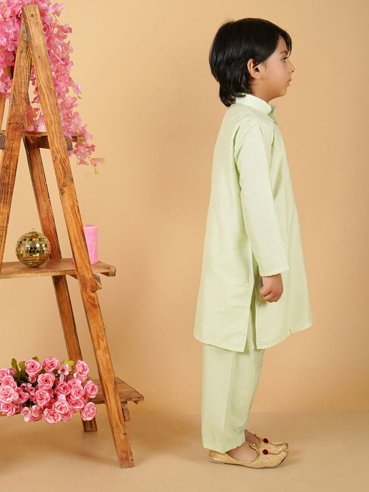 anokherang Boys Kurta Fresh Green Silk Kurta Pajama for Boys