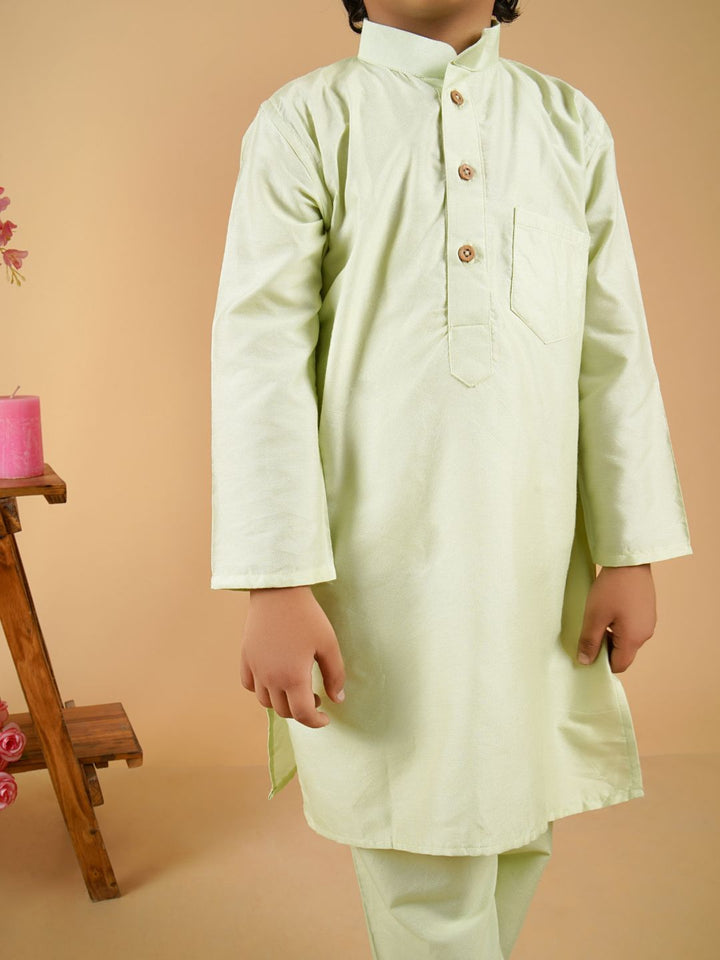 anokherang Boys Kurta Fresh Green Silk Kurta Pajama for Boys