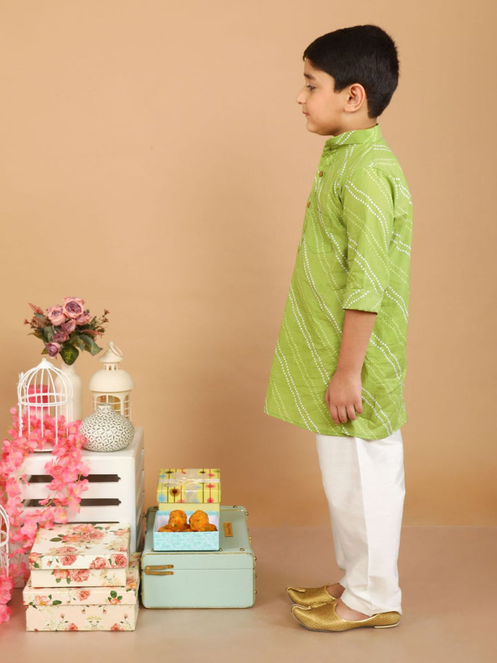 anokherang Boys Kurta Green Bandhani Kurta Pajama for Boys