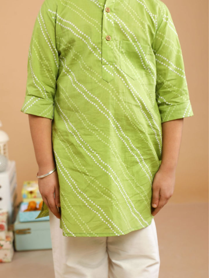 anokherang Boys Kurta Green Bandhani Kurta Pajama for Boys
