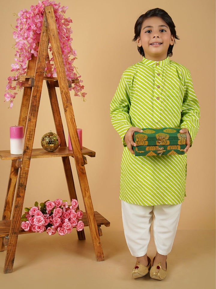 anokherang Boys Kurta Copy of Green Bandhani Kurta Pajama for Boys