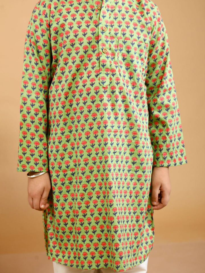 anokherang Boys Kurta Green Printed Boy Kurta Pajama For Boys