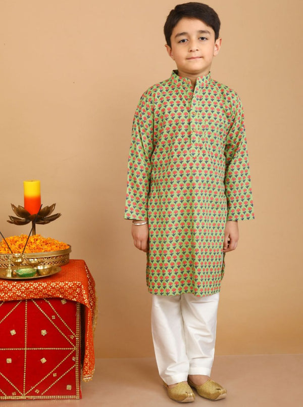 anokherang Boys Kurta Green Printed Boy Kurta Pajama For Boys