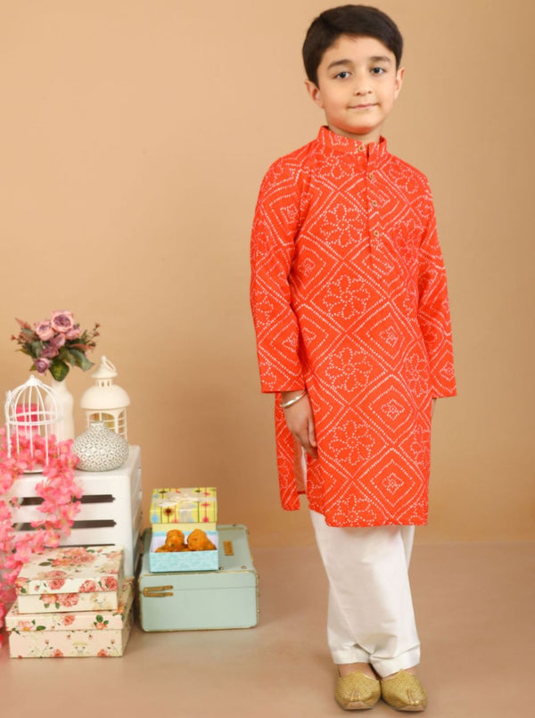 anokherang Boys Kurta Red Bandhani Kurta Pajama For Boys