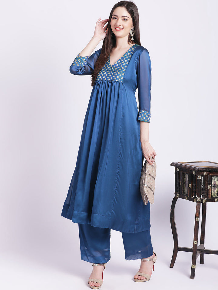 anokherang Combos Alluring Blue Yoke Gathered Kurti