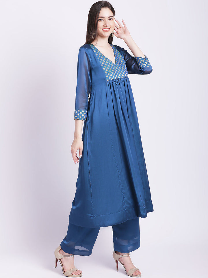 anokherang Combos Alluring Blue Yoke Gathered Kurti