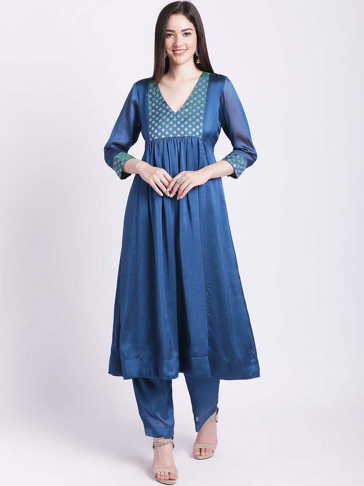 anokherang Combos Alluring Blue Yoke Gathered Kurti