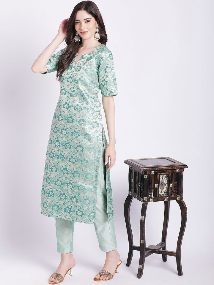 anokherang Combos Aqua Green Banarsi Straight Kurti