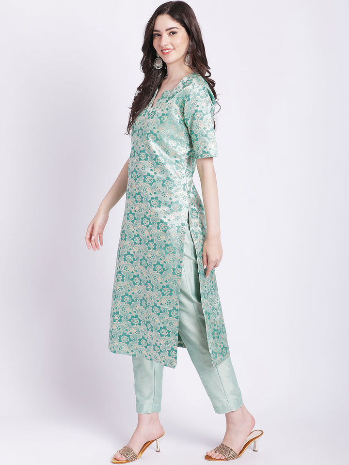 anokherang Combos Aqua Green Banarsi Straight Kurti