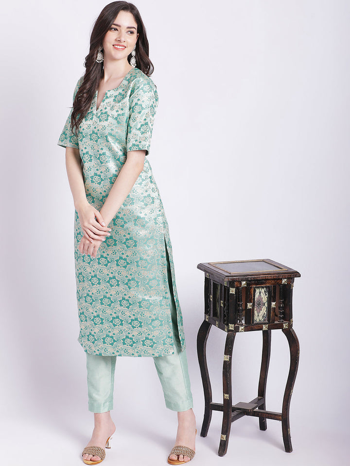 anokherang Combos Aqua Green Banarsi Straight Kurti