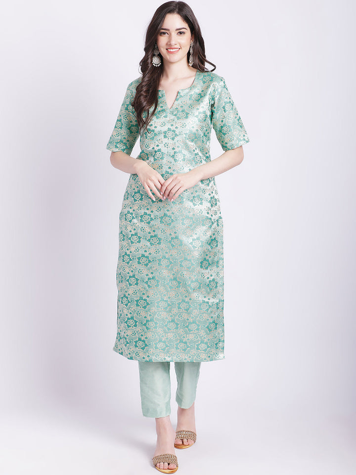 anokherang Combos Aqua Green Banarsi Straight Kurti