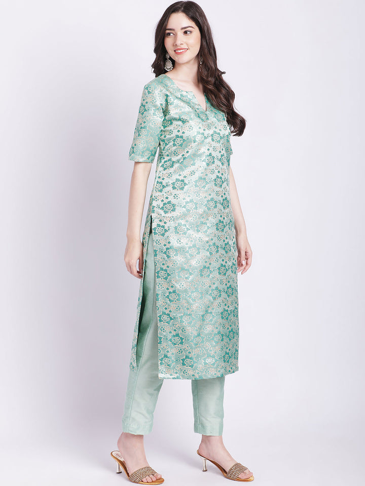 anokherang Combos Aqua Green Banarsi Straight Kurti