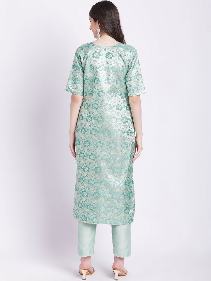 anokherang Combos Aqua Green Banarsi Straight Kurti