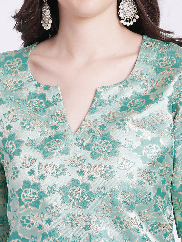 anokherang Combos Aqua Green Banarsi Straight Kurti
