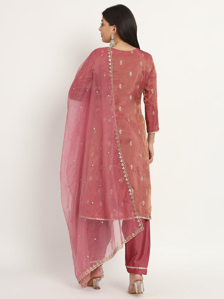 anokherang Combos Beautiful Pink Tissue Anarkali with Salwar and Embroidered Dupatta