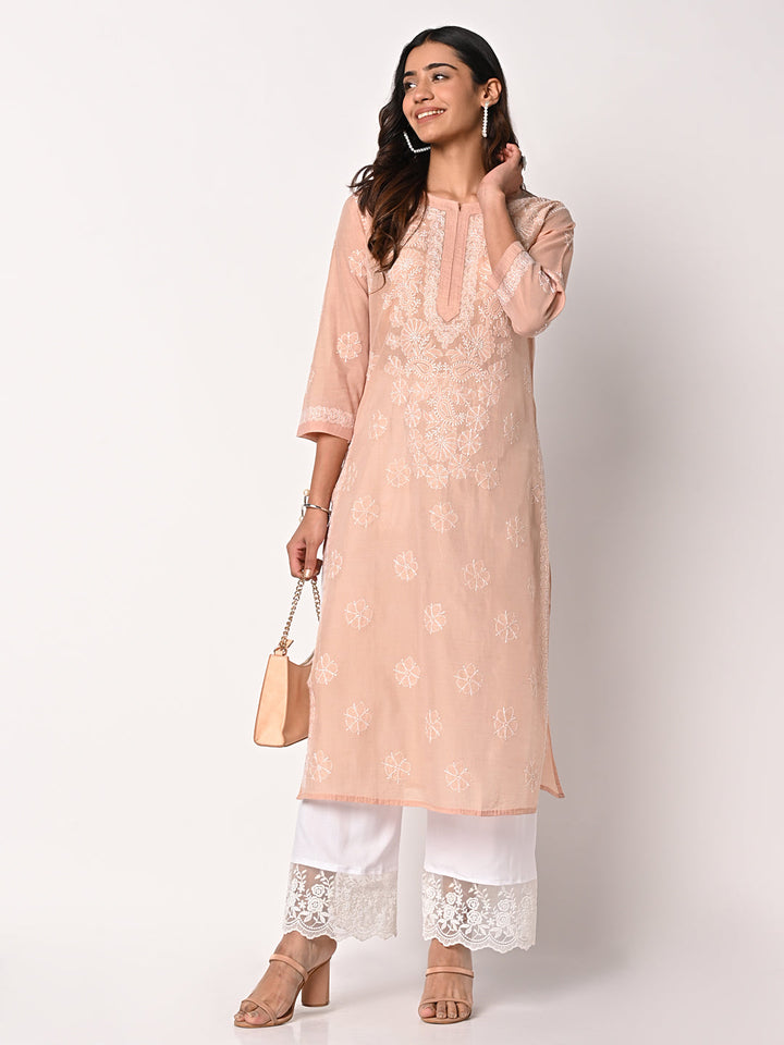 anokherang Combos Beige Chikankari Kurti with Palazzo