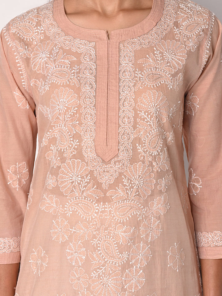 anokherang Combos Beige Chikankari Kurti with Palazzo