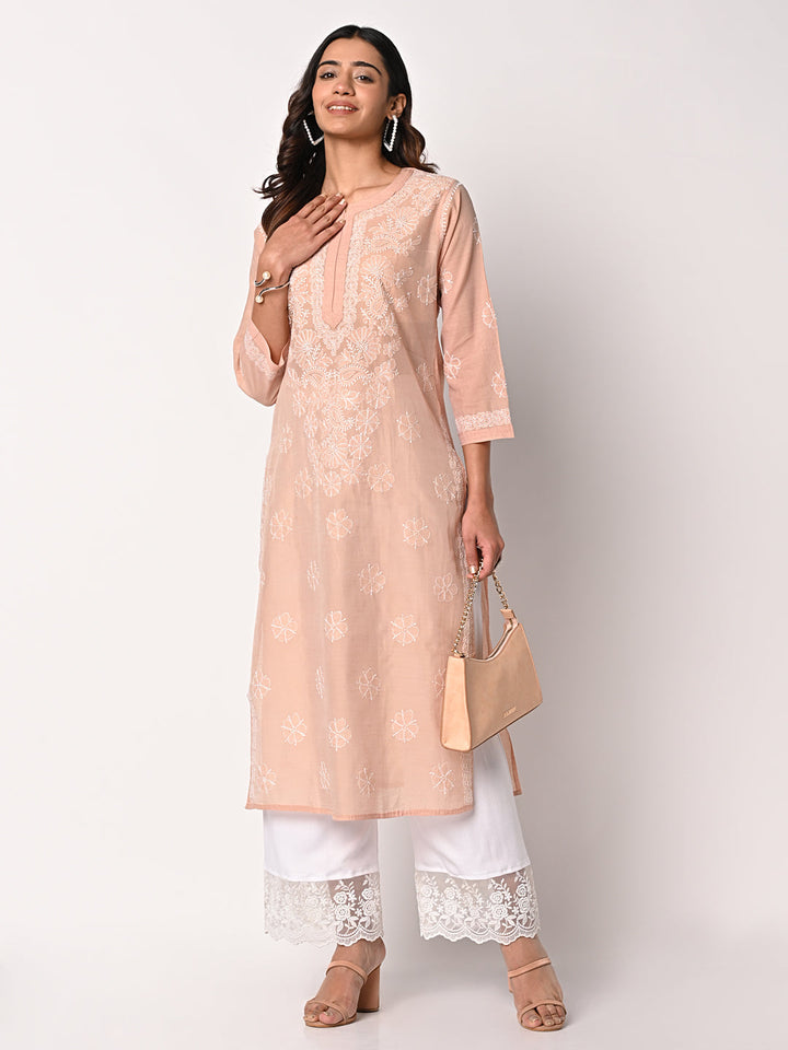 anokherang Combos Beige Chikankari Kurti with Palazzo