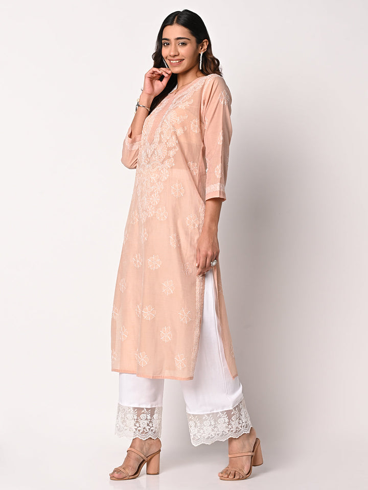 anokherang Combos Beige Chikankari Kurti with Palazzo
