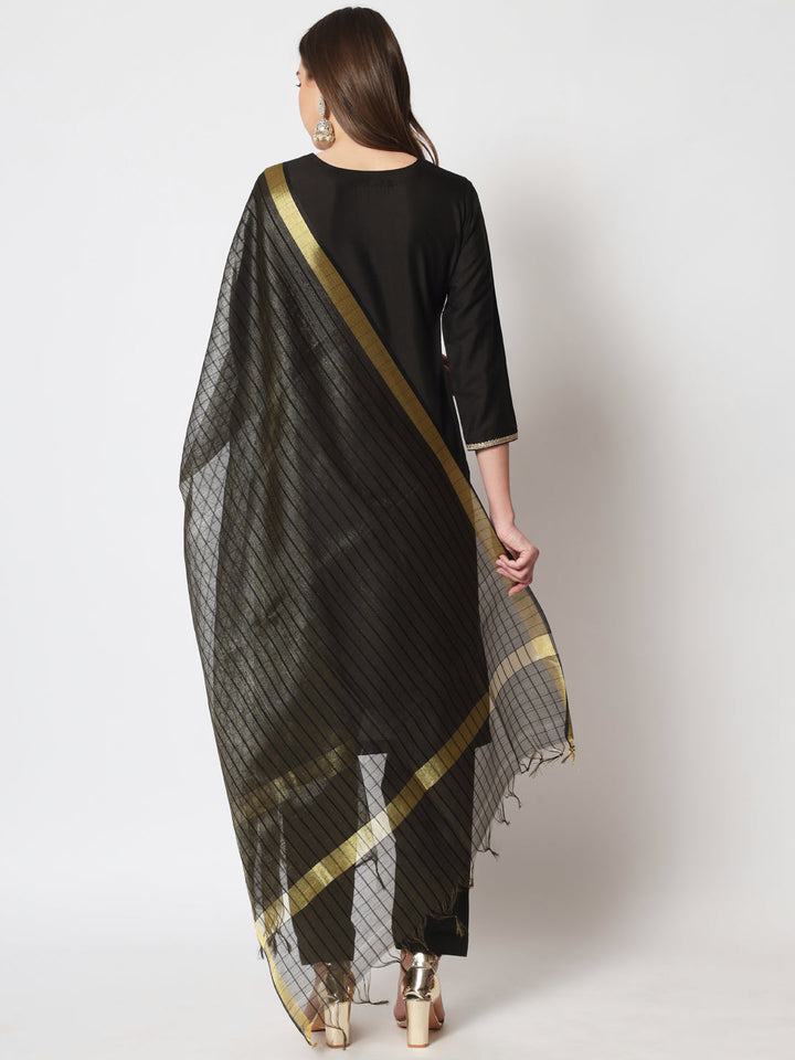 anokherang Combos Black Embroidered Straight Kurti with Straight Pants and Dupatta