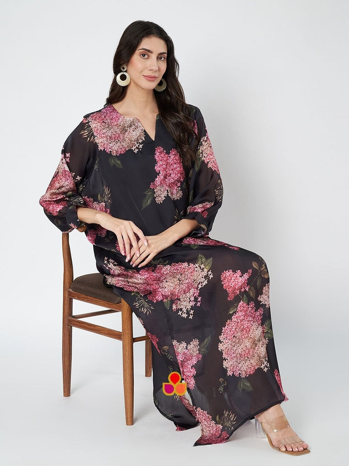 anokherang Combos Black Floral Printed Kaftan